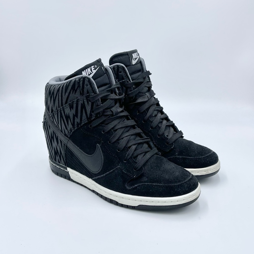 Nike Dunk Sky Hi Print Hidden Wedge Heel Black Sneaker 543258-002 Women’s size 7